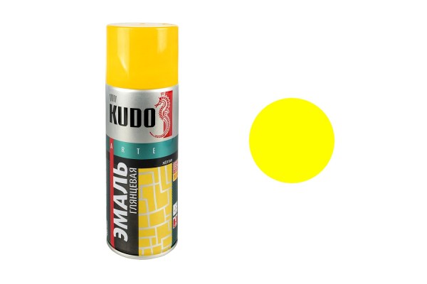 Аэрозольная алкидная краска Kudo KU-1013, жёлтая, глянцевая (520 мл)