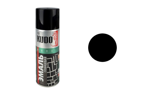 Аэрозольная алкидная краска Kudo KU-1002, чёрная, глянцевая (520 мл)